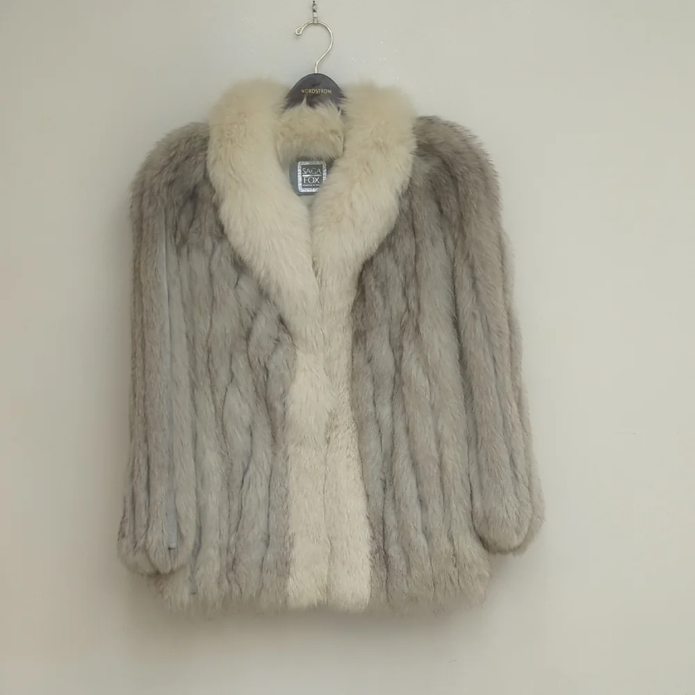Pretty SAGA Blue Shadow Fox Jacket With Cream Collar - Picture 1 of 3